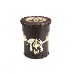 QW - dice cup flying dragon brown & golden leather