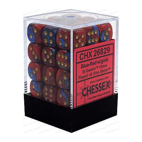 Chessex - Set de 36 dés 6 - Gemini - Bleu - Rouge/Or