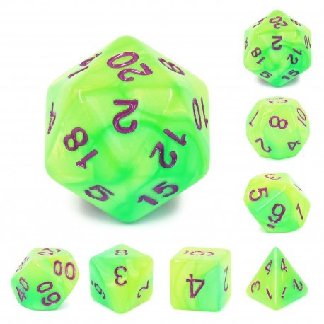 Kit de 7 des - JD - purple/green blend