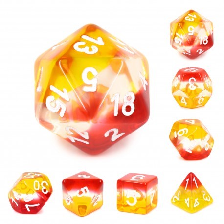Kit de 7 des - JD - red white yellow tranparent