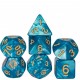 Kit de 7 des - JD - perle - cyan / gold