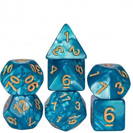 Kit de 7 des - JD - perle - cyan / gold