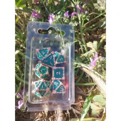 Kit de 7 des - JD - metal - ecaille enchainee - vert / cuivre